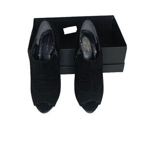 Tahari Shoes Womens 8.5 Black TA-Lillian Leather Peep Toe Zip Up Bootie Heels